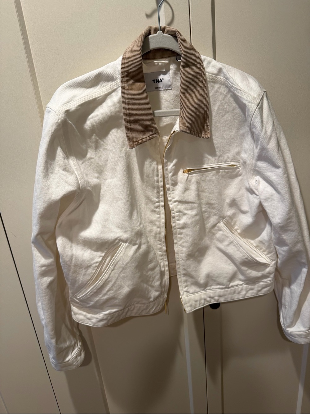 Aritizia TNA Off-White Jacket with Tan Corduroy Collar